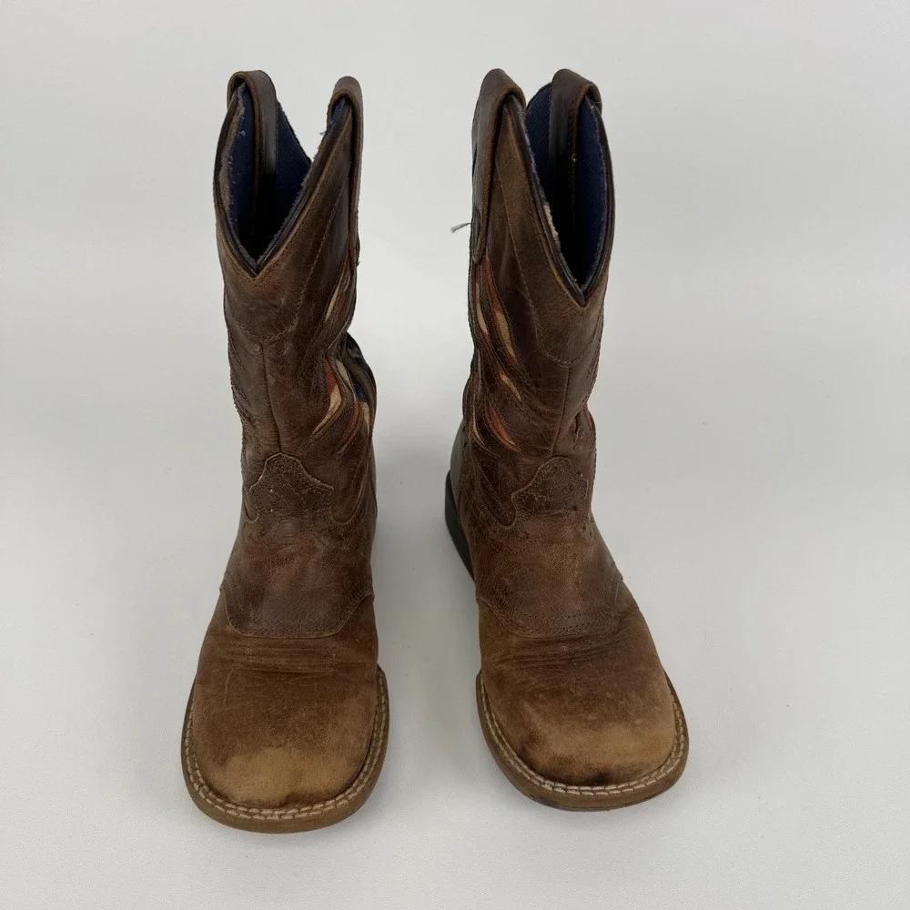 Cody James Leather Cowboy Western Boots‎ American Flag USA Square Toe Youth 13D